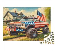 Camion avec Le Drapeau américain Puzzle 1000 Éléments Adultes Soirée Famille Décoration Murale Idée Cadeau Unique Top Qualité Matériau Écologique 70x50cm/1000pcs