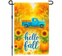 Camion Bleu Bonjour L'Automne Drapeau De Jardin Durable Drapeau Suspendre Drapeaux De Maison Pour Ferme Porte Toutes Les Saisons 30X45Cm