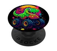 Camion de Dessin animé T-Rex Coucher de Soleil pour Tout-Petits, garçons, Filles Enfants PopSockets PopGrip Adhésif