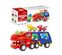 Camion de dinosaure avec voitures, grand éclairage de recul pour enfants - Jeu de transporteurs de figurines de dinosaures pour enfants d'âge préscolaire et maternelle, famille