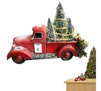Camion de Ferme Rouge de Noël avec Mini-Arbre Noël Résine Vintage Tamion Ornement Pick-up Rouge Table maître Table pour décor fête 6.89x3.54x5.12 Pouces, Ornements