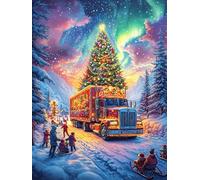 Camion de Noël avec un arbre 300 Pièces Puzzle Personne Âgée En Carton Rigide Rêve magique de science-fiction Facile Débutant Anti-Stress Stimulation Cognitive Loisir Créatif Petit Prix Premium 300 PC