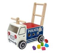 Camion de Police en Bois pour Bébé - Porteur Multi-activités Évolutif - Chariot de Marche Dès 12 Mois