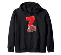 Camion de Pompier 7e Anniversaire Véhicule de Pompier Enfants Seven 7 Sweat à Capuche