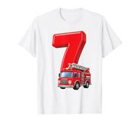 Camion de Pompier 7e Anniversaire Véhicule de Pompier Enfants Seven 7 T-Shirt Graphique avec Valeur, Homme, Blanc, XL