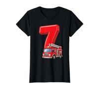 Camion de Pompier 7e Anniversaire Véhicule de Pompier Enfants Seven 7 T-Shirt Graphique avec Valeur, Femme, Noir, XS