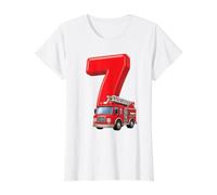 Camion de Pompier 7e Anniversaire Véhicule de Pompier Enfants Seven 7 T-Shirt Graphique avec Valeur, Femme, Blanc, XL