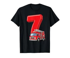 Camion de Pompier 7e Anniversaire Véhicule de Pompier Enfants Seven 7 T-Shirt Graphique avec Valeur, Homme, Noir, S