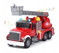 Camion de pompier avec son et lumière - Jouet avec pompe à eau, échelle extensible & moteur à friction pour enfants 3+