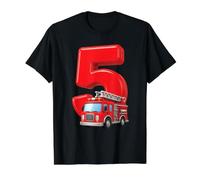 Camion de Pompier pour 5e Anniversaire Véhicule de Pompier pour Enfants T-Shirt Graphique avec Valeur, Homme, Noir, XL
