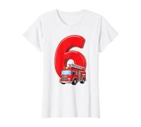 Camion de Pompier pour 6e Anniversaire Véhicule de Pompier pour Enfants Six T-Shirt Graphique avec Valeur
