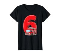 Camion de Pompier pour 6e Anniversaire Véhicule de Pompier pour Enfants Six T-Shirt Graphique avec Valeur