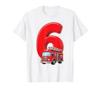 Camion de Pompier pour 6e Anniversaire Véhicule de Pompier pour Enfants Six T-Shirt Graphique avec Valeur