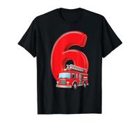 Camion de Pompier pour 6e Anniversaire Véhicule de Pompier pour Enfants Six T-Shirt Graphique avec Valeur