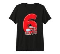 Camion de Pompier pour 6e Anniversaire Véhicule de Pompier pour Enfants Six T-Shirt Haut de Gamme
