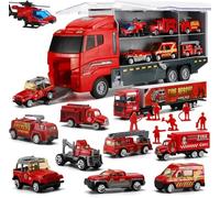 Camion de Pompiers 19-en-1 avec Mini Véhicules Die-Cast et Figurines de Pompiers - Ensemble de Jouet de Secours Incendie avec Hélicoptère, Bateau Rapide et Camions de Pompiers - Cadeau pour Garçons et