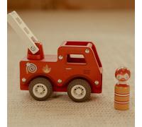 Camion pompier en bois rouge TU