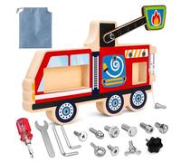 Camion de pompiers en bois à visser, jouet Montessori avec outils dès 3 ans