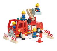 Tender Leaf Toys - Camion de pompiers en bois pour enfants - Rouge, Bleu, Blanc