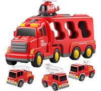 camion de pompiers pour tout-petits pour enfants de 3 à 9 ans, véhicule à friction 5 en 1, Jouets pour garçon, Cadeau de Noël red