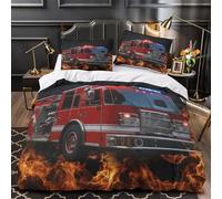 camion de pompiers - urgence Impression 3D 3 pièces housse de couette style de sauvetage urbain housse de courtepointe microfibre doux respirant pour garçons enfants adultes Double（200x200cm）