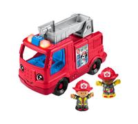 Fisher-Price Little People Jouet Camion de pompiers, multilingue | Anglais, allemand, français, véhicule musical et 2 figurines, jeu d’imitation, enfants dès 1 an, HYR88