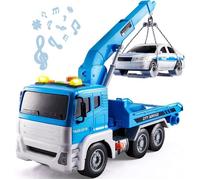 Camion de Remorquage Grue Camion avec Voiture de Police,1:12 Grand Véhicules de Construction,Cadeau pour Enfant 3 4 5 Ans