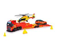 Dickie Toys UME 203717005SI5 Camion de Sauvetage 40 cm, Camion de Jeu, lumière et Son, remorque, Rampe de Lancement, hélicoptère UME et Voiture, Jouet pour Enfants à partir de 3 Ans