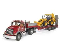 Camion de transport MACK avec tractopelle JCB 4CX - BRUDER - Echelle 1:16e - Rouge
