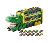 Camion de transporteur de voitures de dinosaure, camion de dinosaure qui mange la voiture - Truc de véhicule de de camion de transport pliable - Transformez la piste de course avec un jeu de
