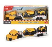 Dickie Toys Camion jouet Volvo Mack – 2 véhicules sur remorque, benne, chargeur, 32 cm, jaune/gris