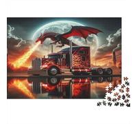 Camion Dragon Fantasy - Puzzle de 1000 pièces Camion Rouge avec Dragon cracheur de feu - Jeu de réflexion Stimulant pour Adultes Adolescents et Seniors - 52 x 38 cm / 1000 pièces