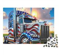 Camion Drapeau américain, Puzzle 1000 pièces pour Adultes, Coucher de Soleil Patriotique, Drapeau, Stimulant Difficile, Premium épais Robuste, Vibrant, Anti-Stress, 52x38cm/1000pcs
