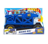 Hot Wheels Monster Trucks Camion Rhino, Transporteur pour 12 Monster Trucks Ou 32 Voitures À L’échelle 1/64, avec Rampe De Lancement, Jouet Enfant, Dès 3 Ans, HFB13