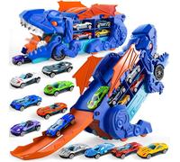 Camion Jouet Dinosaure Dévoreur Avec Piste De Lancement Et 8 Voitures Alliage Jeux Dinosaures Transporteur Transformable Éducatif