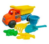 Camion jouet plage 34 cm avec set mer Pelle Râteau Formes Camion avec Benne basculante Mer Piscine Jardin Maison Camion pour Enfants Ensemble Chantier Jeux Plastique Plage
