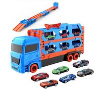 Camion Jouet Pliable Double Couche, Transporteur Voiture Jouet Set pour Garçons de 3 à 6 Ans, avec 6 Voitures de Course
