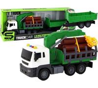 Camion Leantoys - 16617 - camion avec grue remorque entraînement par friction sons bois vert 1:16