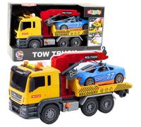 Camion Leantoys Dépanneuse avec grue, voiture de course, lumières et sons
