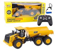 Camion Leantoys Transporteur à benne basculante télécommandé RC Sounds 9 CH 2,4 G Jaune