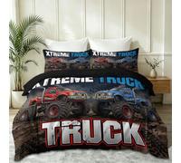 Camion Lettres Impression Housse de Couette avec Fermeture éclair, Noir Parure de Lit 2 Personnes en Microfibre, Industriel Moderne Réversible Couvre Lit avec 2 Taies d'oreiller 65x65 cm, 220 x 240 cm