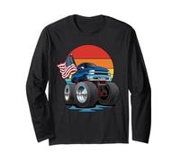 Camion Monstre drôle Patriotique avec Drapeau américain Dessin animé Manche Longue