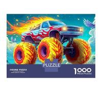 Camion Monstre en Flamme Puzzle 1000 Pièces Monster Truck en vol Puzzle Décoratif À Découpe Précise, Jeu Relaxant Et Challenge pour Adultes Et Enfants 38x26cm/1000pcs