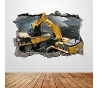 Camion Mur Affiche Smashed 3D Graphics Caterpillar Wall Sticker Art Mural Affiche 3D Personnalisé Stickers Muraux 60X90CM