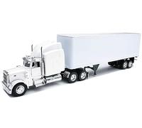 Camion Peterbilt 379 avec remorque de marchandises sèches Blanc Long Courl Trucker Series 1/32 Modèle moulé sous pression par New Ray 14363