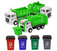 Camion Poubelle, 1 Ensemble de Jouets avec 3 camions poubelles et 4 poubelles, Jouet éducatif interactif réaliste pour garçons de 3 Ans et Plus, Cadeau d'anniversaire pour Enfants. Camion Poubelle