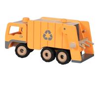 goki Camion poubelle Eco 55848 – en bois, bouton rotatif, levage, 2 poubelles, 36×16×17,5 cm