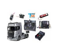 Camion RC Tamiya Scania 770 S V8 6x4 1/14 Aluminium Brillant TS-17 avec lumières et sons (Pack complet)