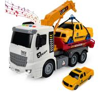 Camion réaliste avec grue - effets sonores et lumineux, bras mobile, entraînement par friction