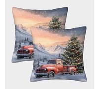 Camion rouge de Noël Coussin Lot De 2 Pièces Thème de Noël D'oreiller Taies D'oreiller Carrées Cacher La Fermeture À Glissière for Canapé Decoration Canapé Salon Moderne Voiture Chambre 45x45cm